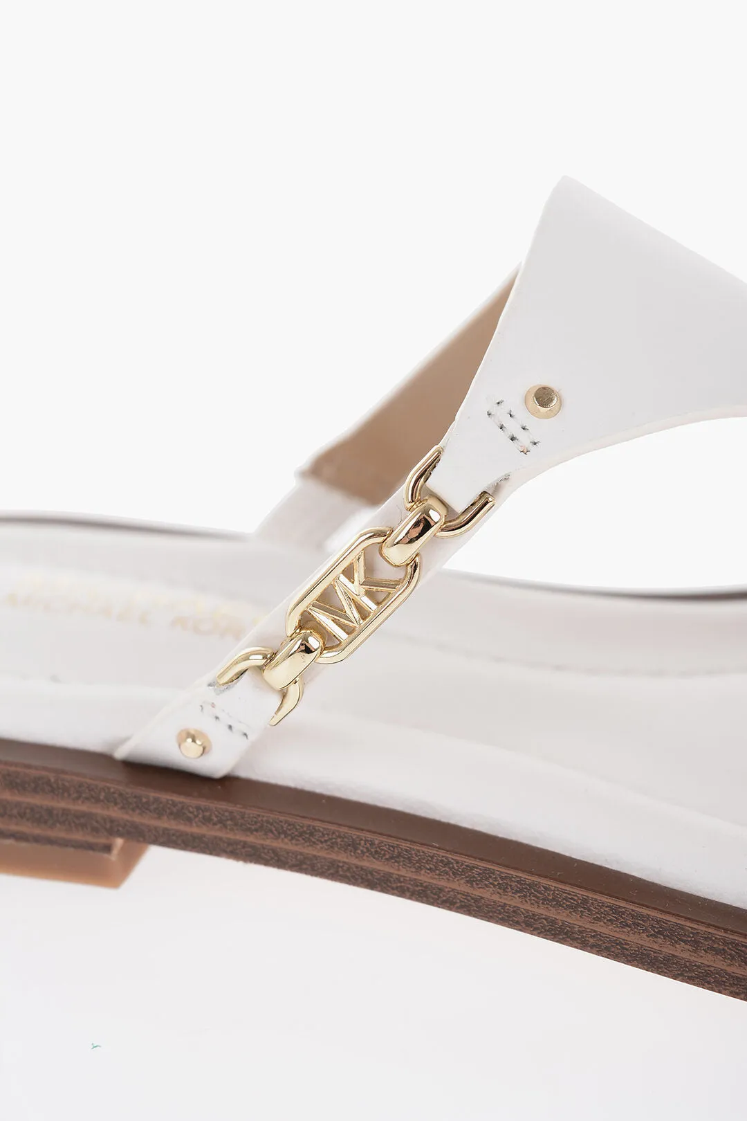 Michael Kors Michael Leather Daniella Thong Sandals With Golden-Effect Mo