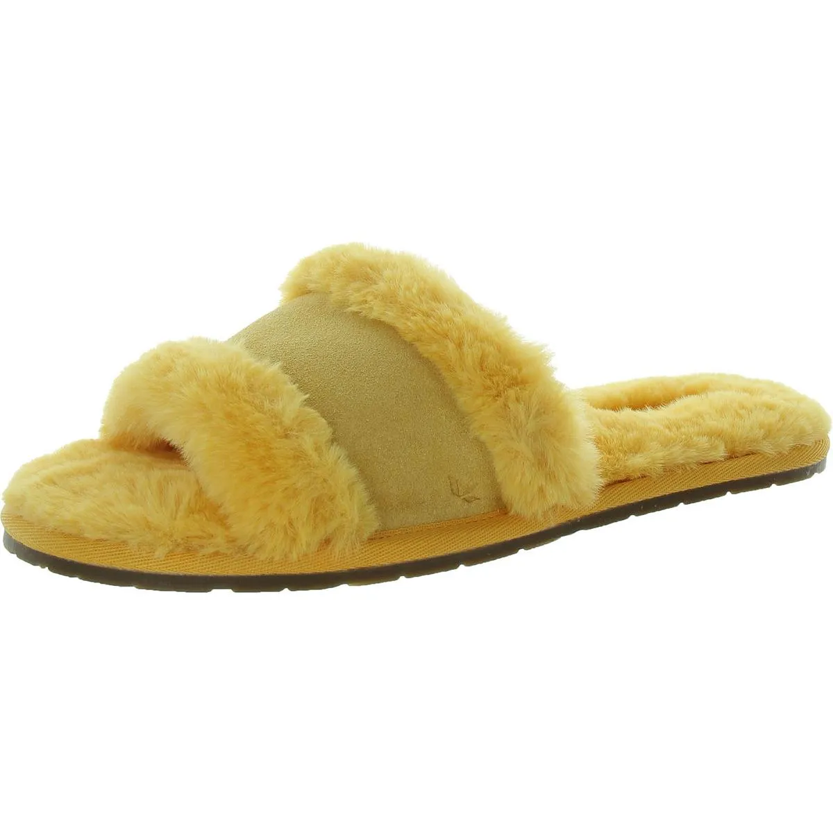 Milo Peep Womens Suede Faux Fur Slide Slippers
