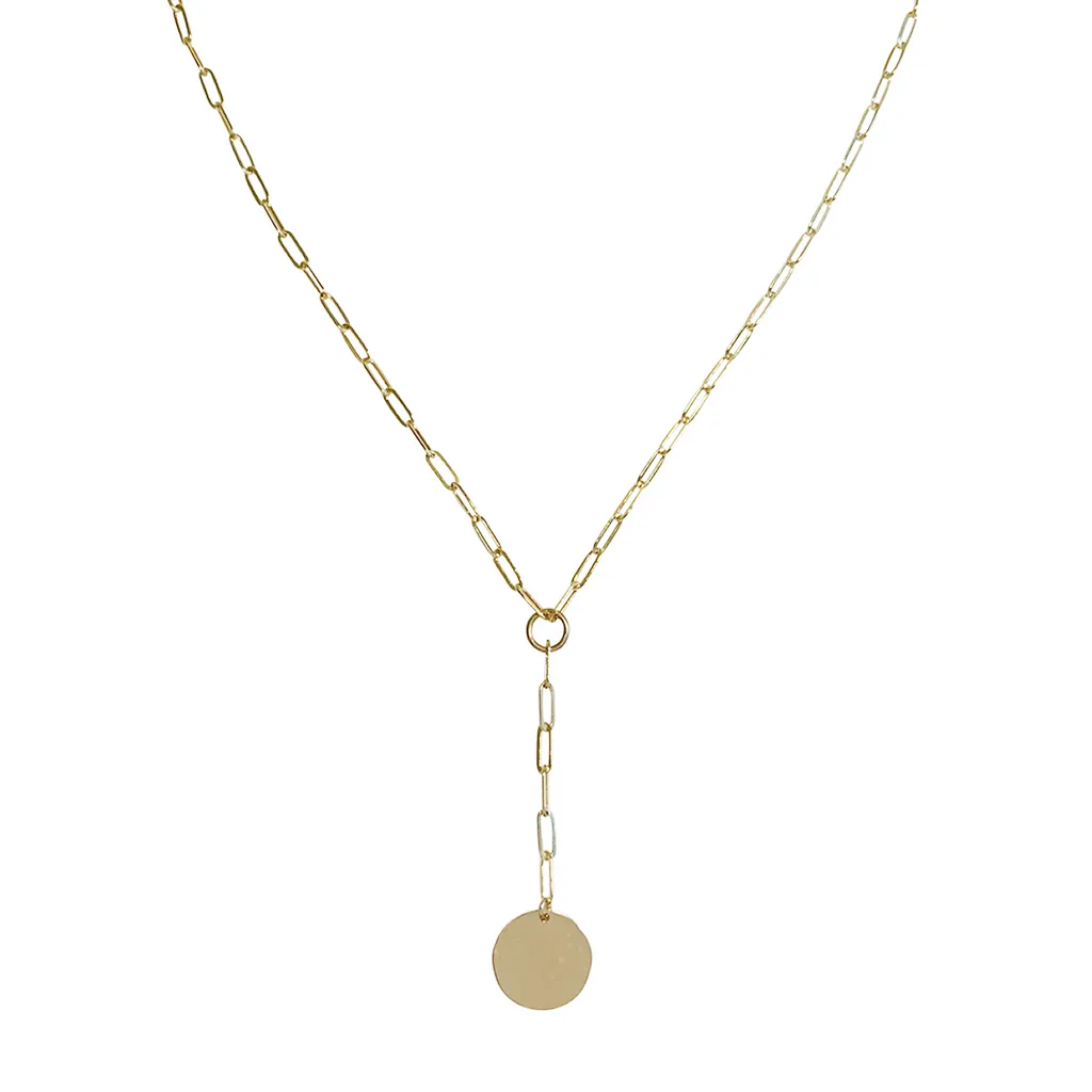 Misuzi Gwen Disc Lariat Necklace Gold