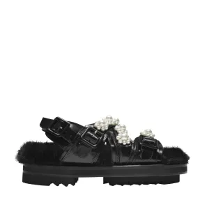 Multi-Strap Track Sandal in Black Pearl Leather