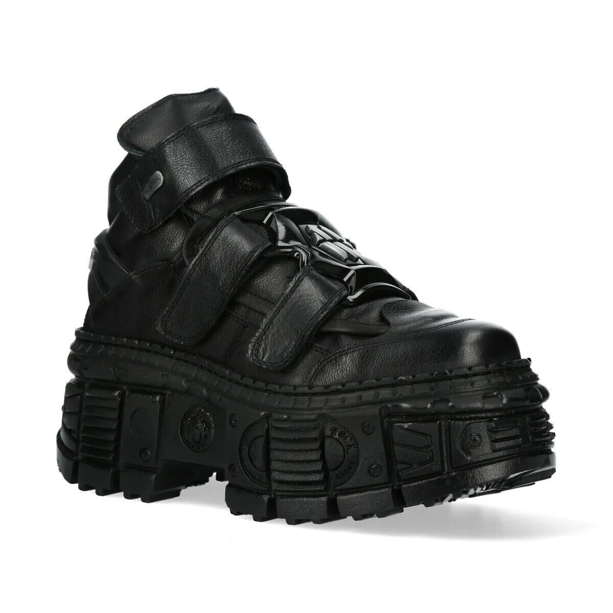 New Rock Metallic Ankle Black Leather Boots-WALL285-S2