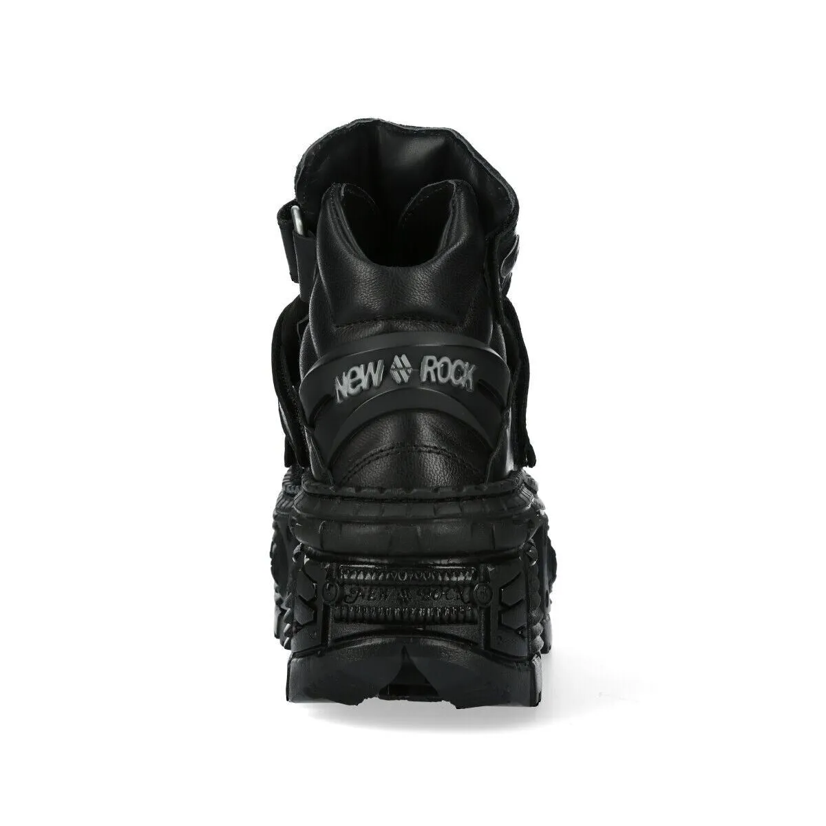 New Rock Metallic Ankle Black Leather Boots-WALL285-S2