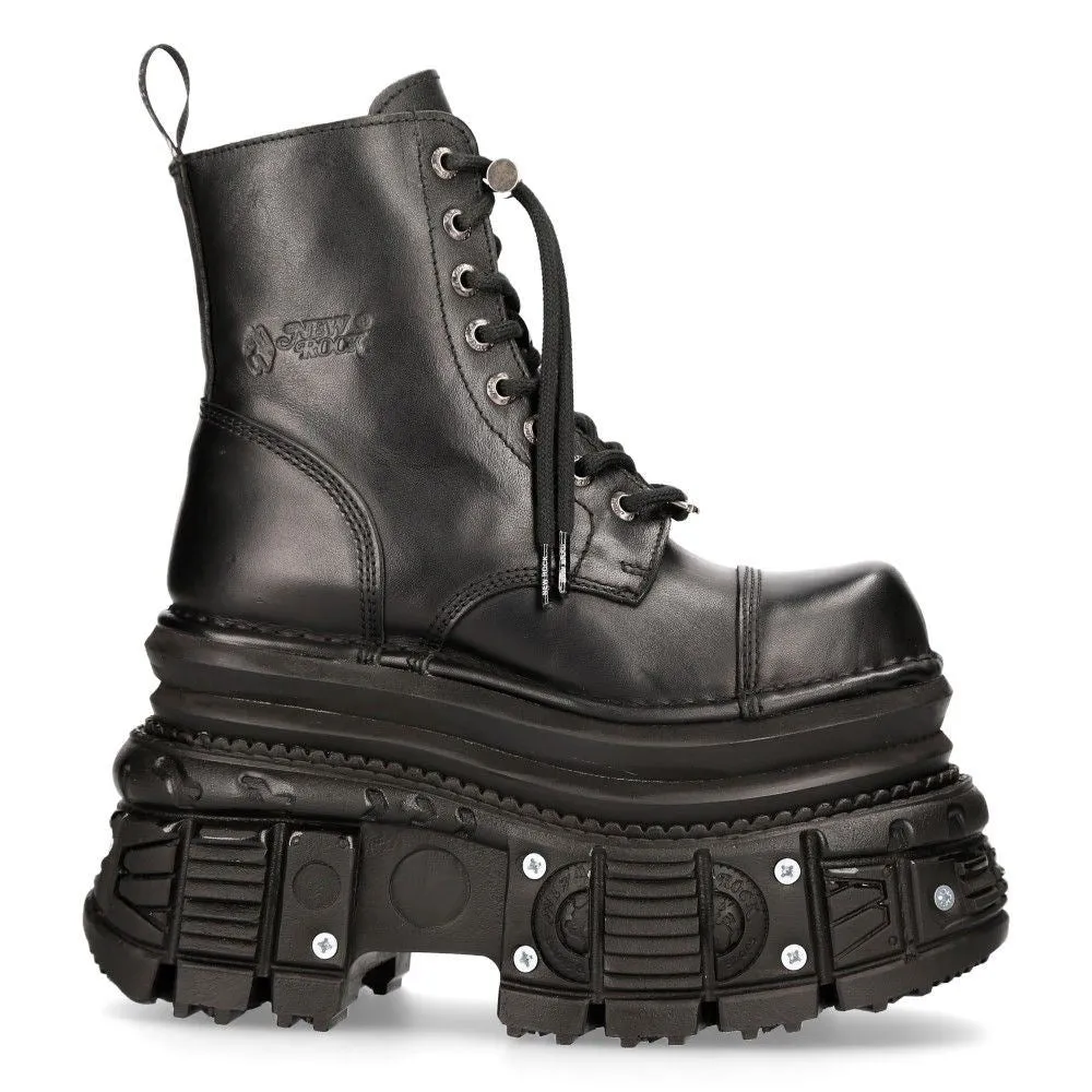 New Rock Metallic Black Leather Military Boots- MILI083CCT-C4