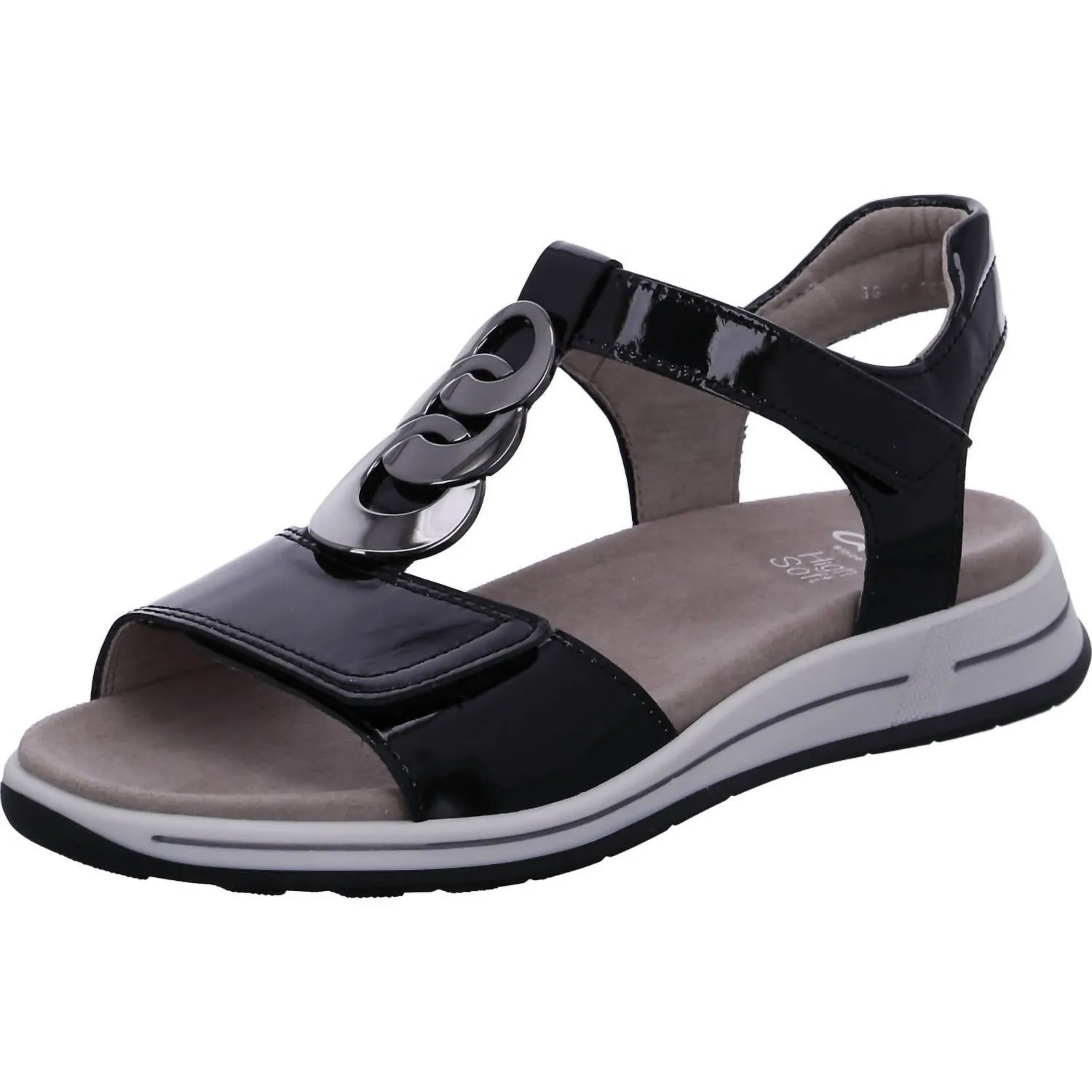 Oregon Sandals In Black Patent