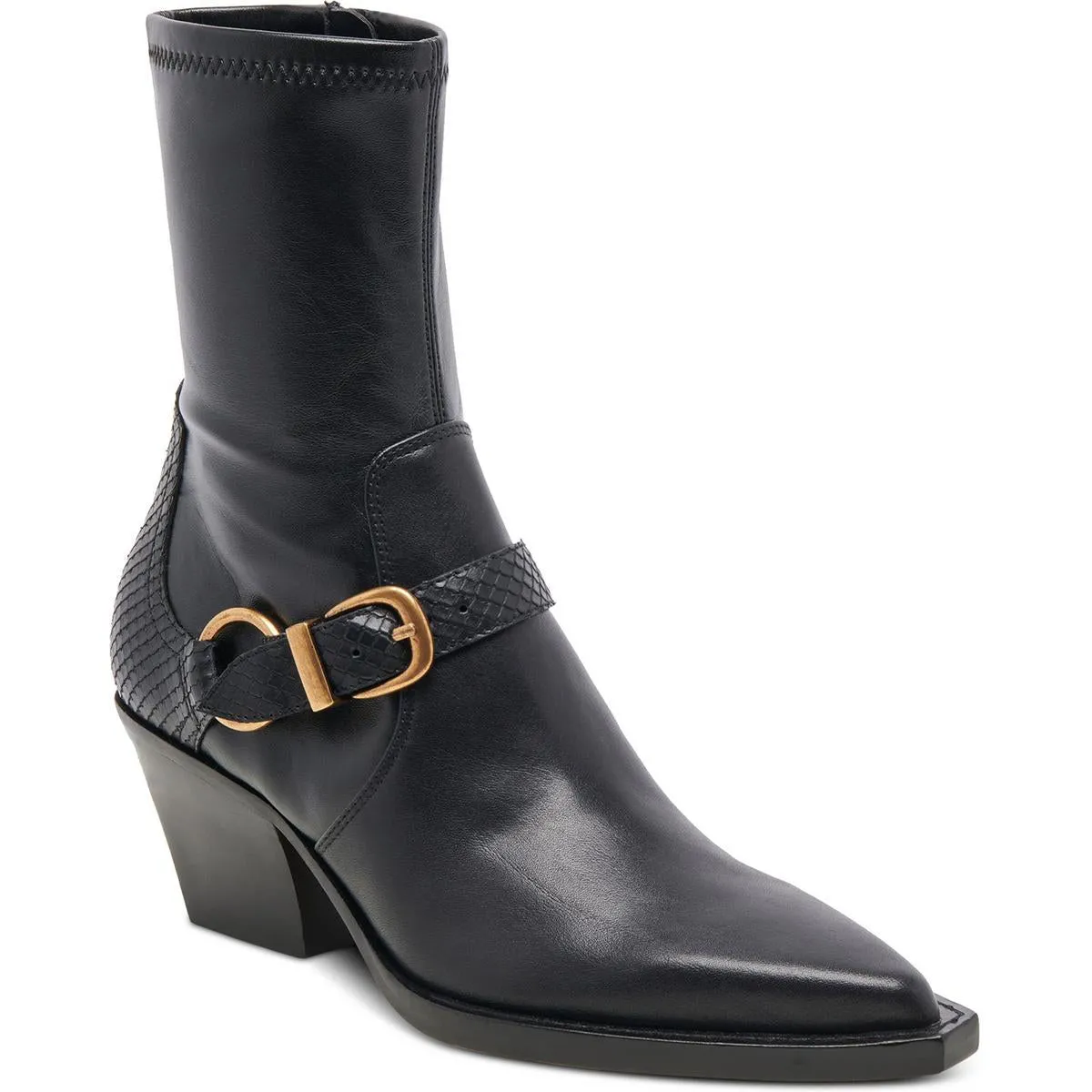RAVE Womens Buckle Leather Mid-Calf Boots
