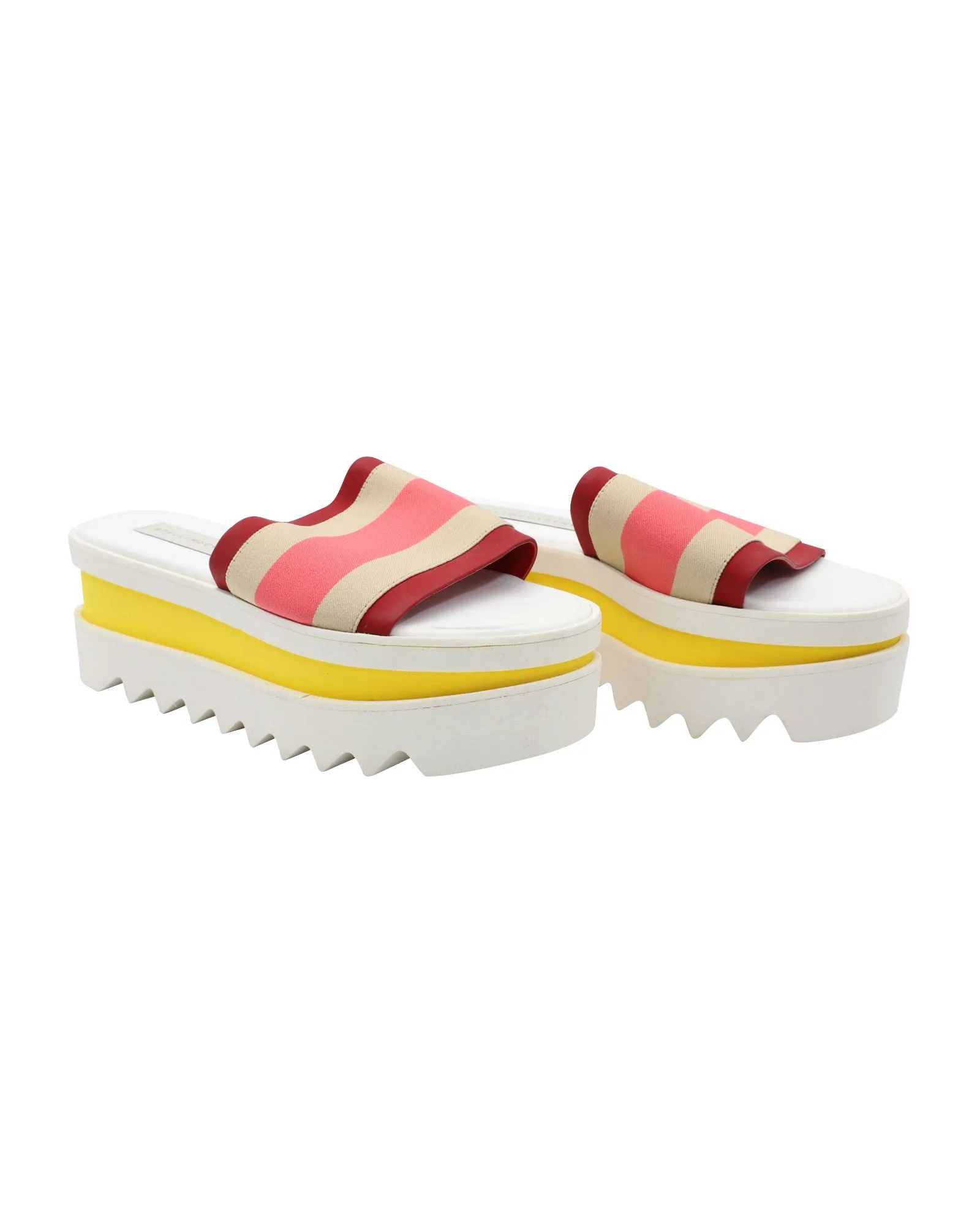 Stella Mccartney Color Block Platform Slides in White Faux Leather