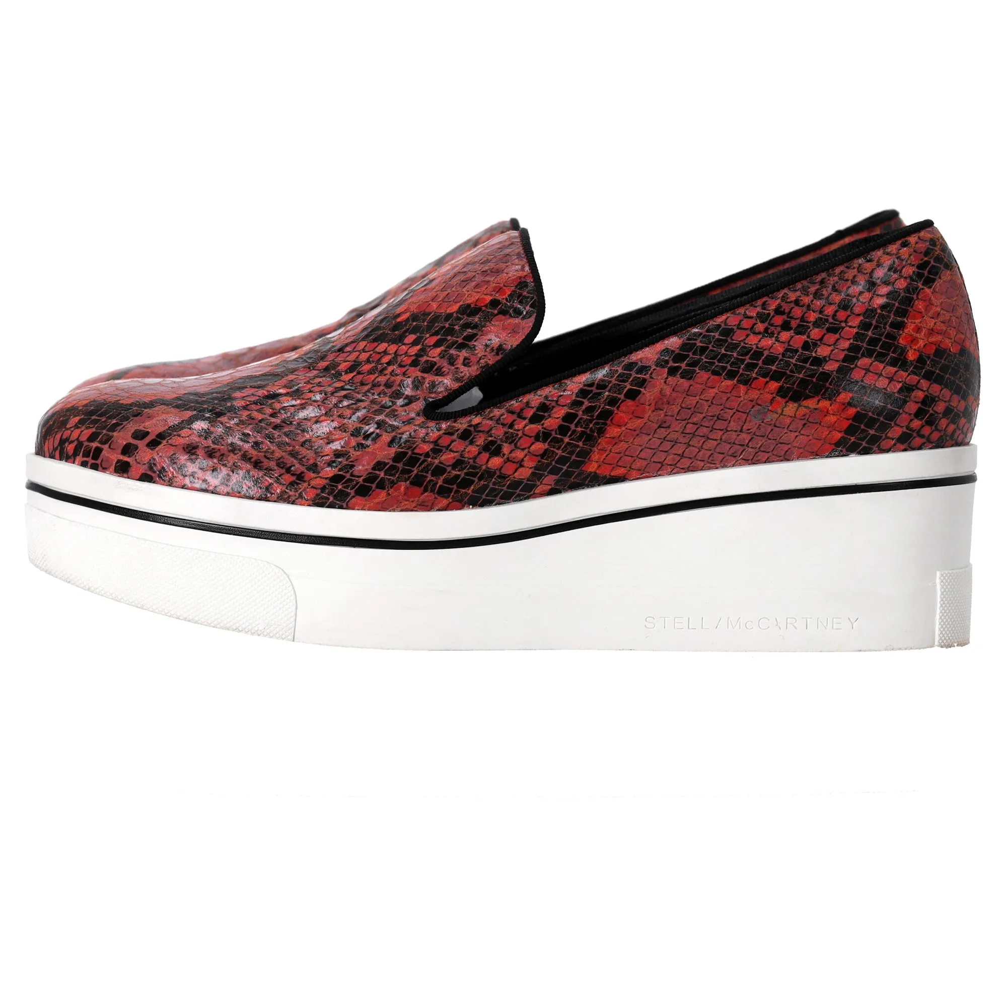 Stella McCartney Faux Python Creeper Platform Loafers in Red Leather