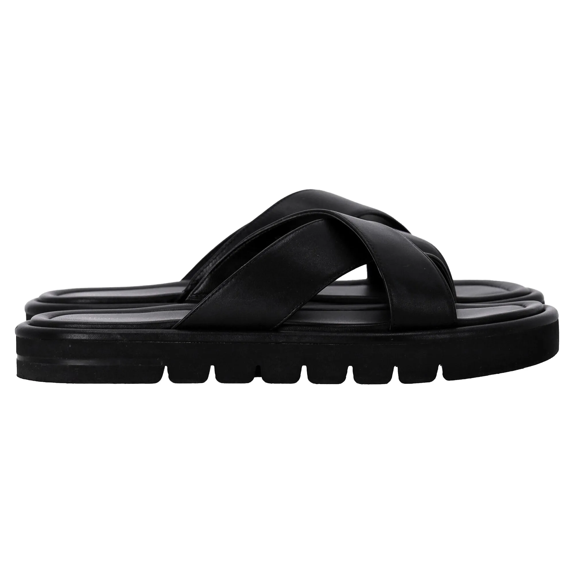 Stuart Weitzman Elodie Slide Sandals in Black Leather