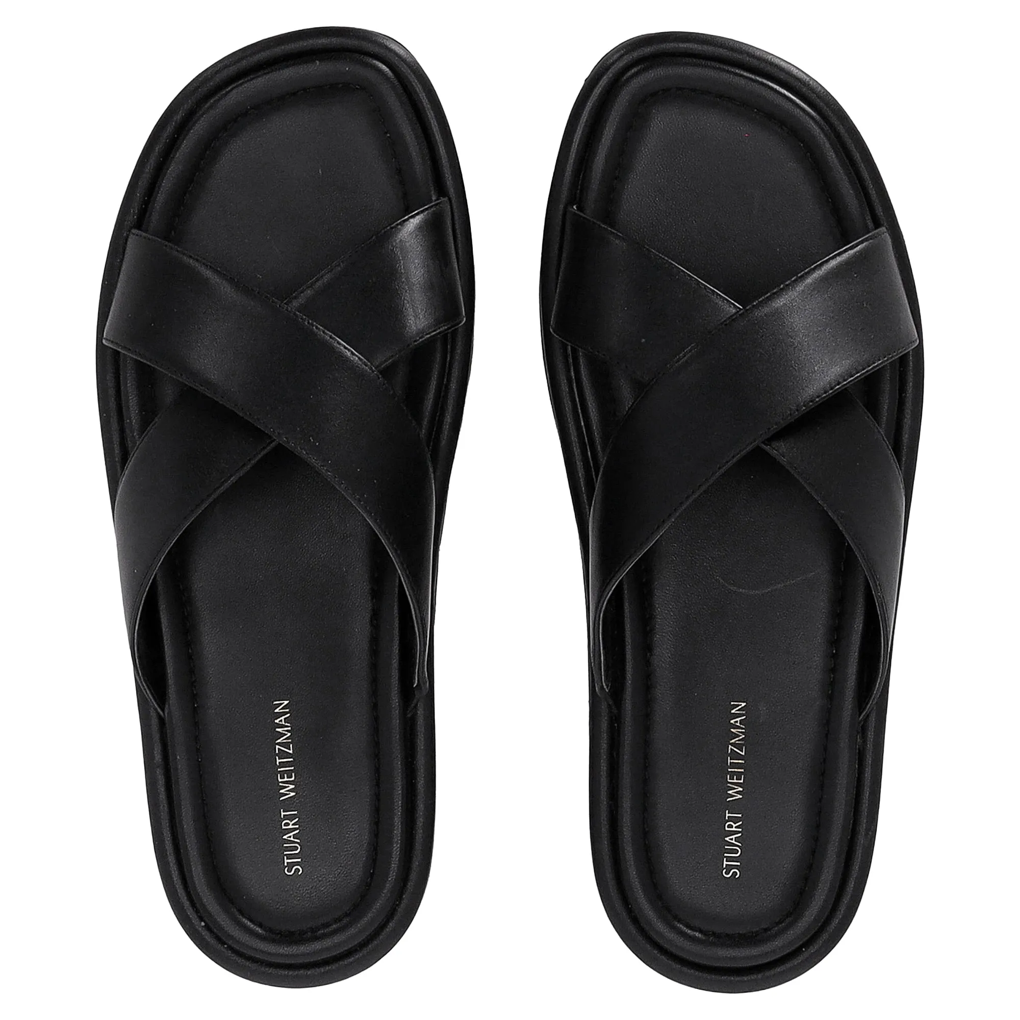 Stuart Weitzman Elodie Slide Sandals in Black Leather