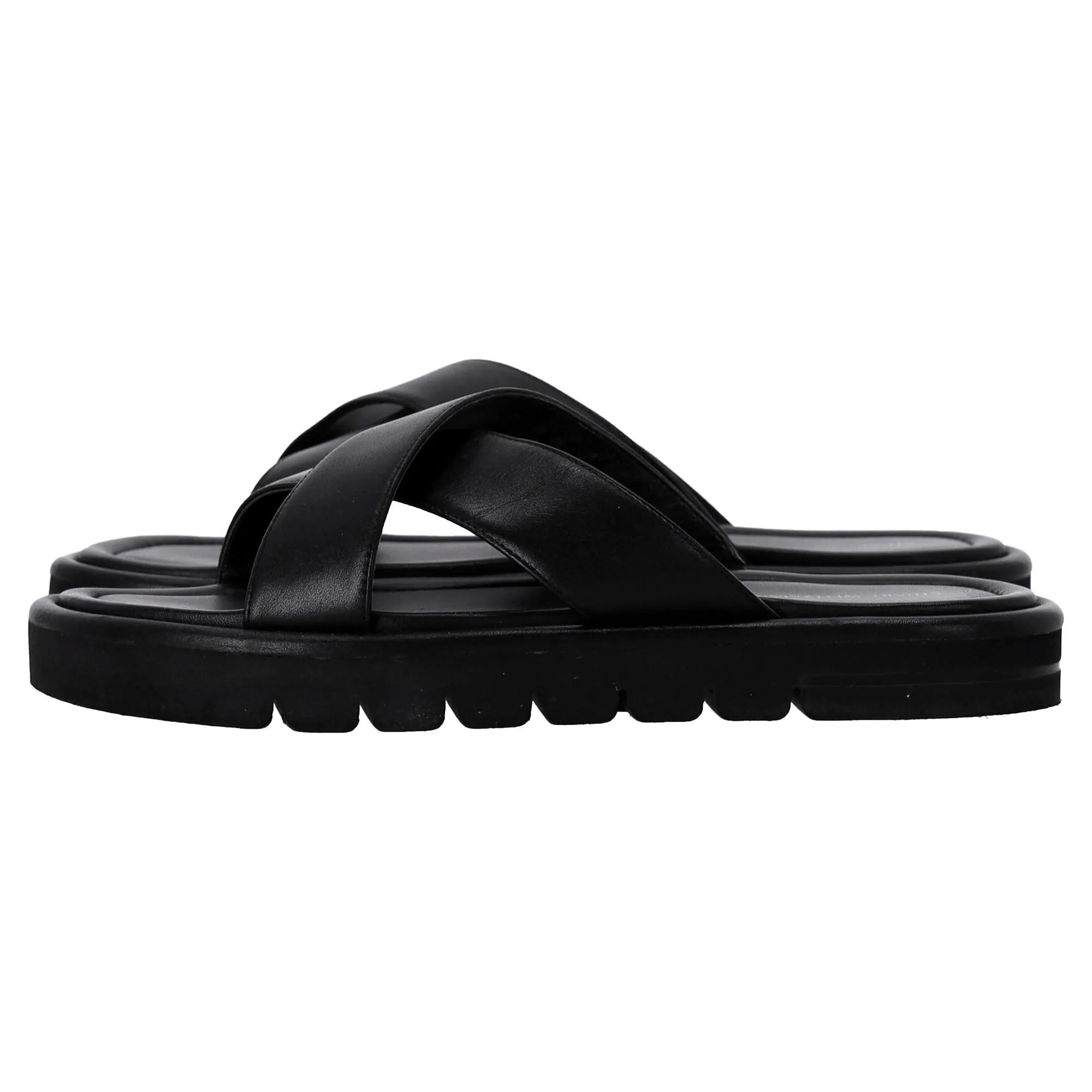 Stuart Weitzman Elodie Slide Sandals in Black Leather