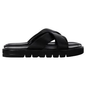 Stuart Weitzman Elodie Slide Sandals in Black Leather