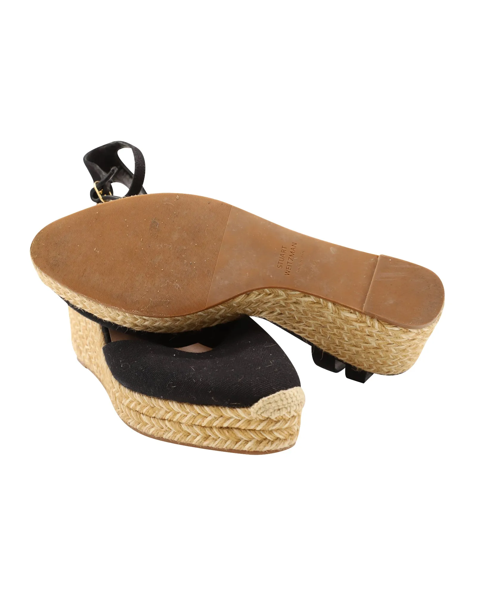 Stuart Weitzman Espadrille Wedge Sandals in Black Canvas
