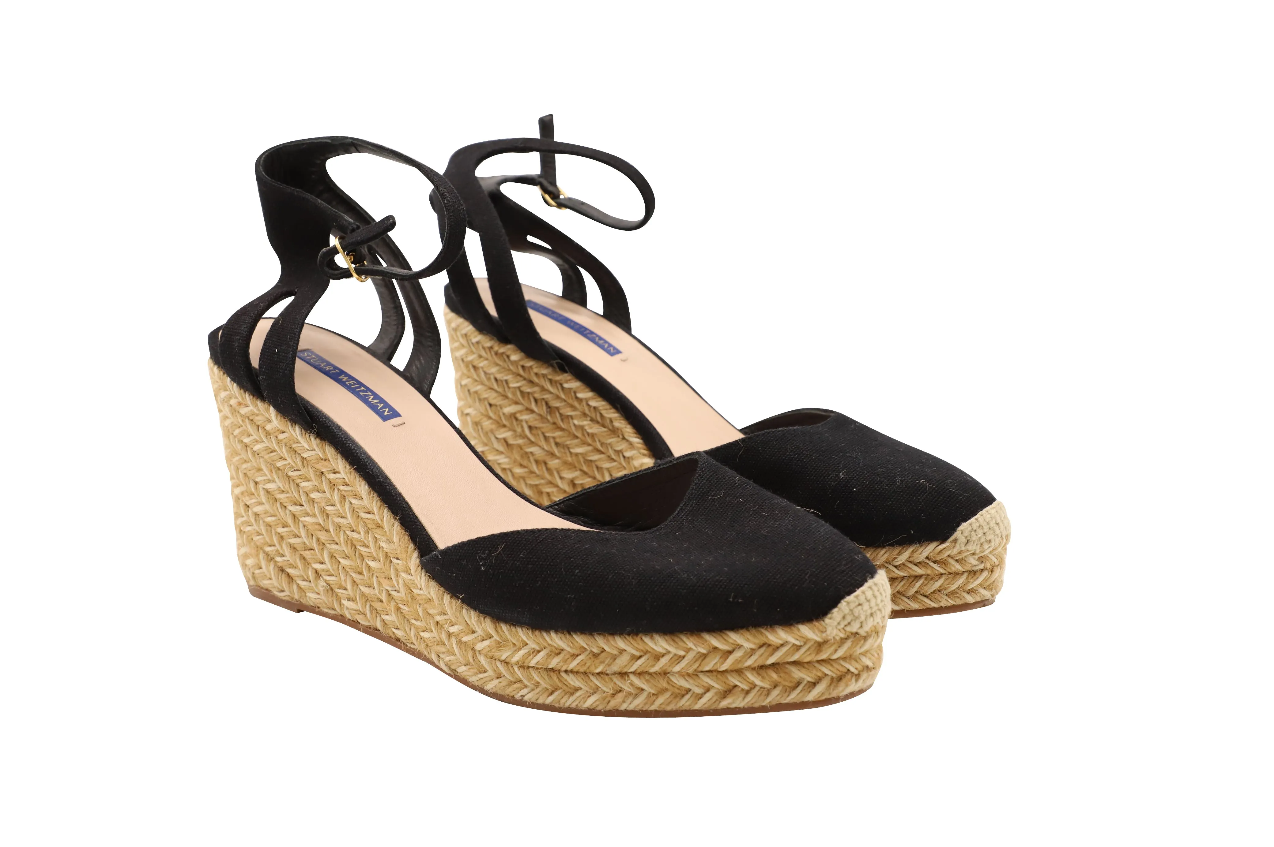 Stuart Weitzman Espadrille Wedge Sandals in Black Canvas