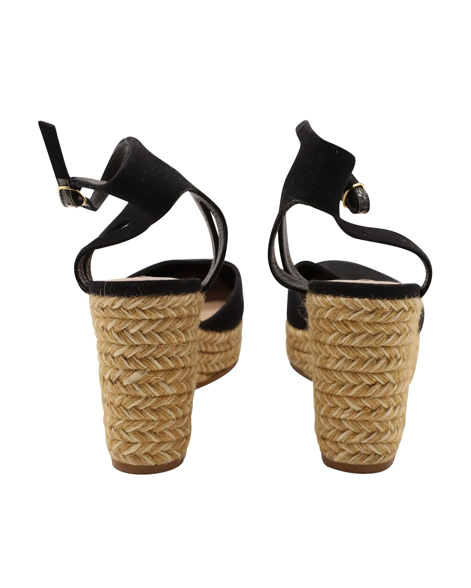 Stuart Weitzman Espadrille Wedge Sandals in Black Canvas