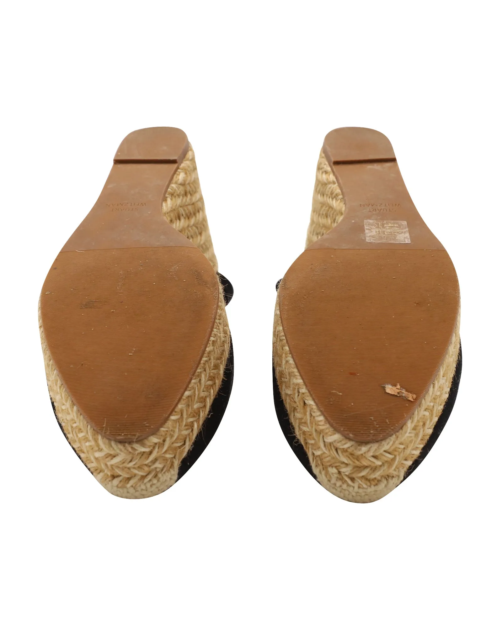 Stuart Weitzman Espadrille Wedge Sandals in Black Canvas
