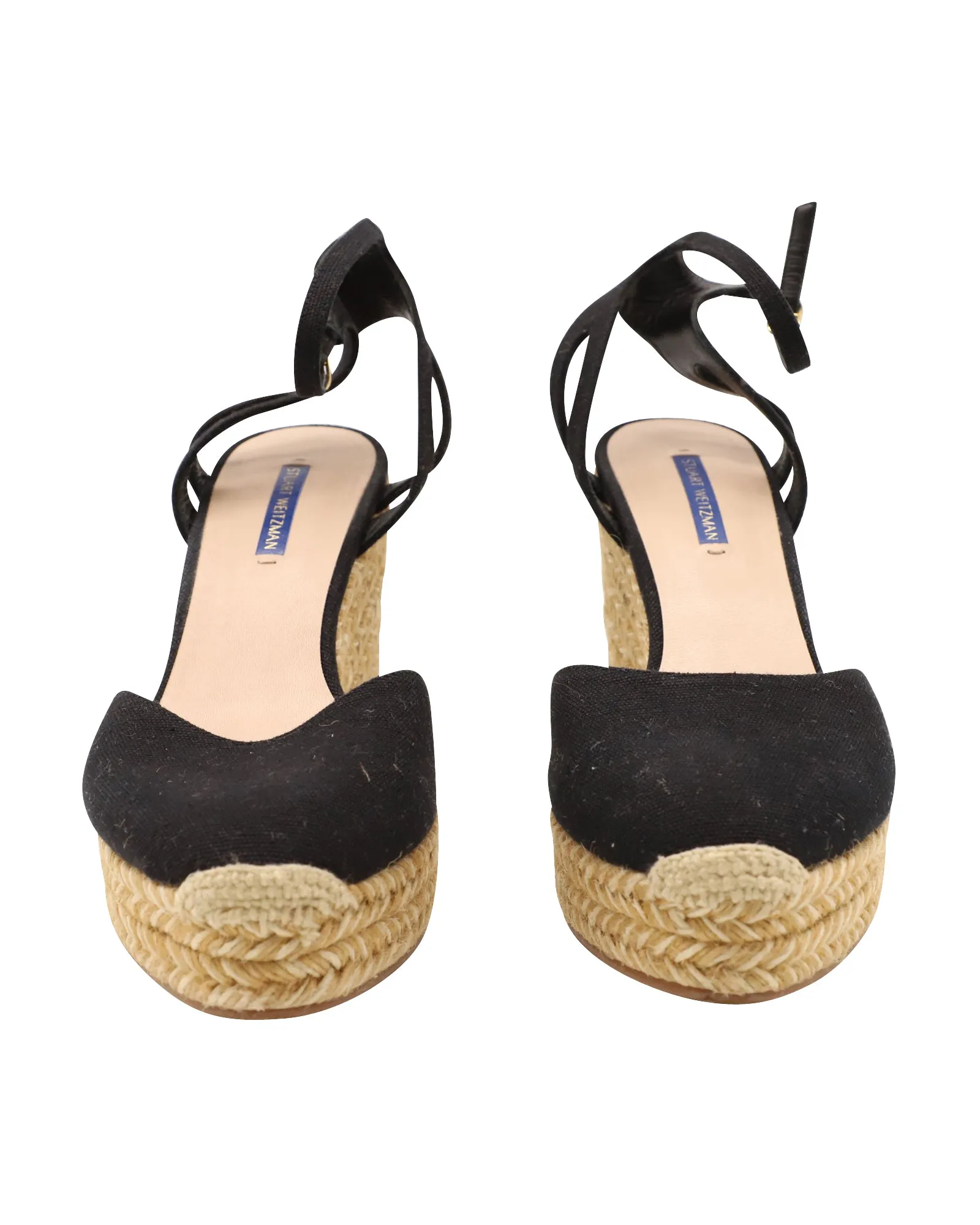 Stuart Weitzman Espadrille Wedge Sandals in Black Canvas