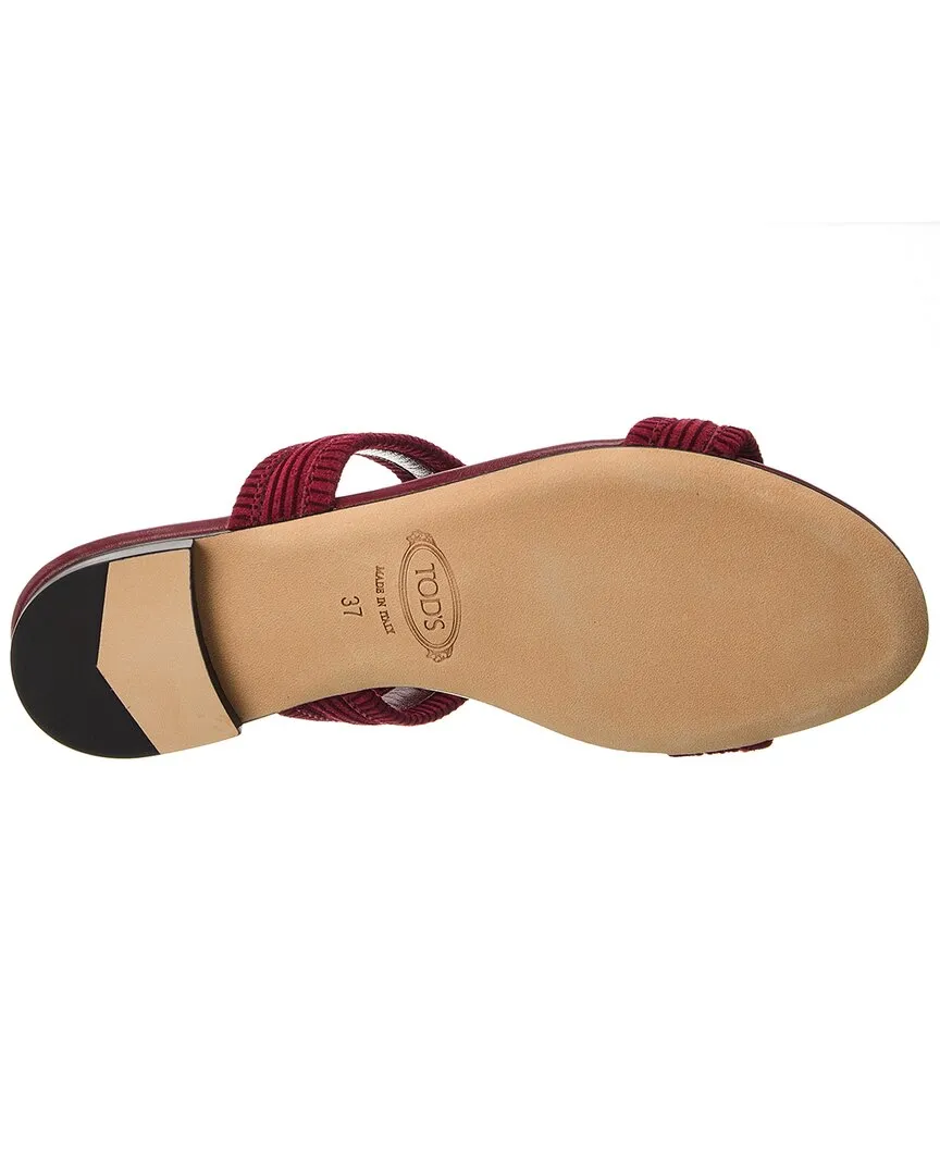 TODs Double T Strap Suede Sandal