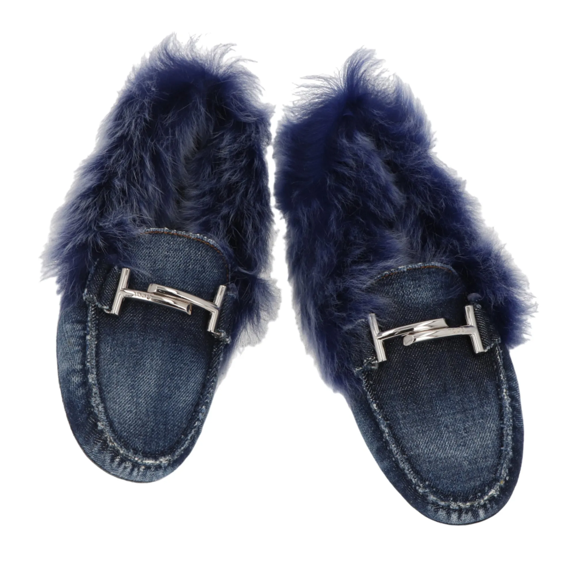 Tod's Gommini Maxi Fur-Lined Denim Loafers