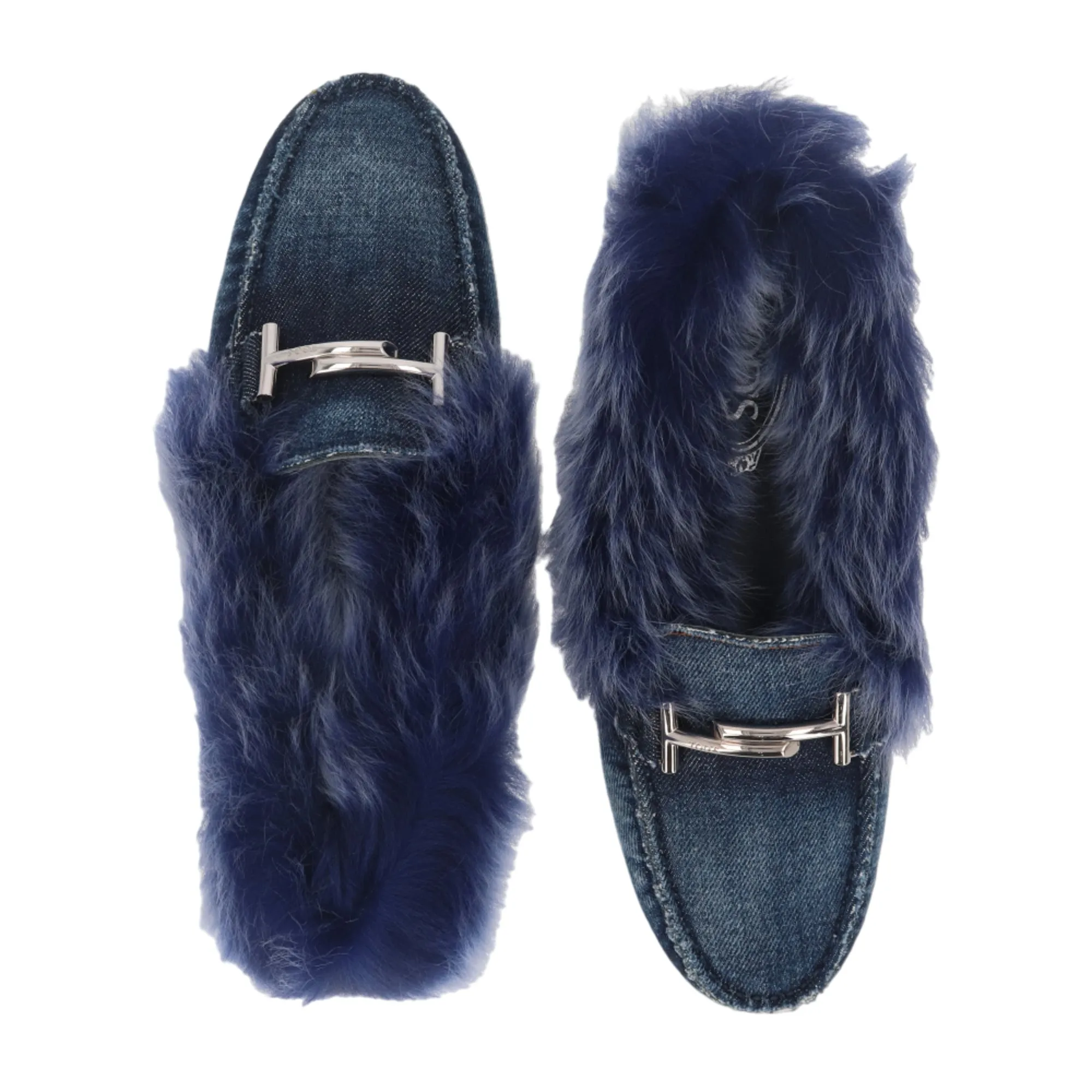 Tod's Gommini Maxi Fur-Lined Denim Loafers