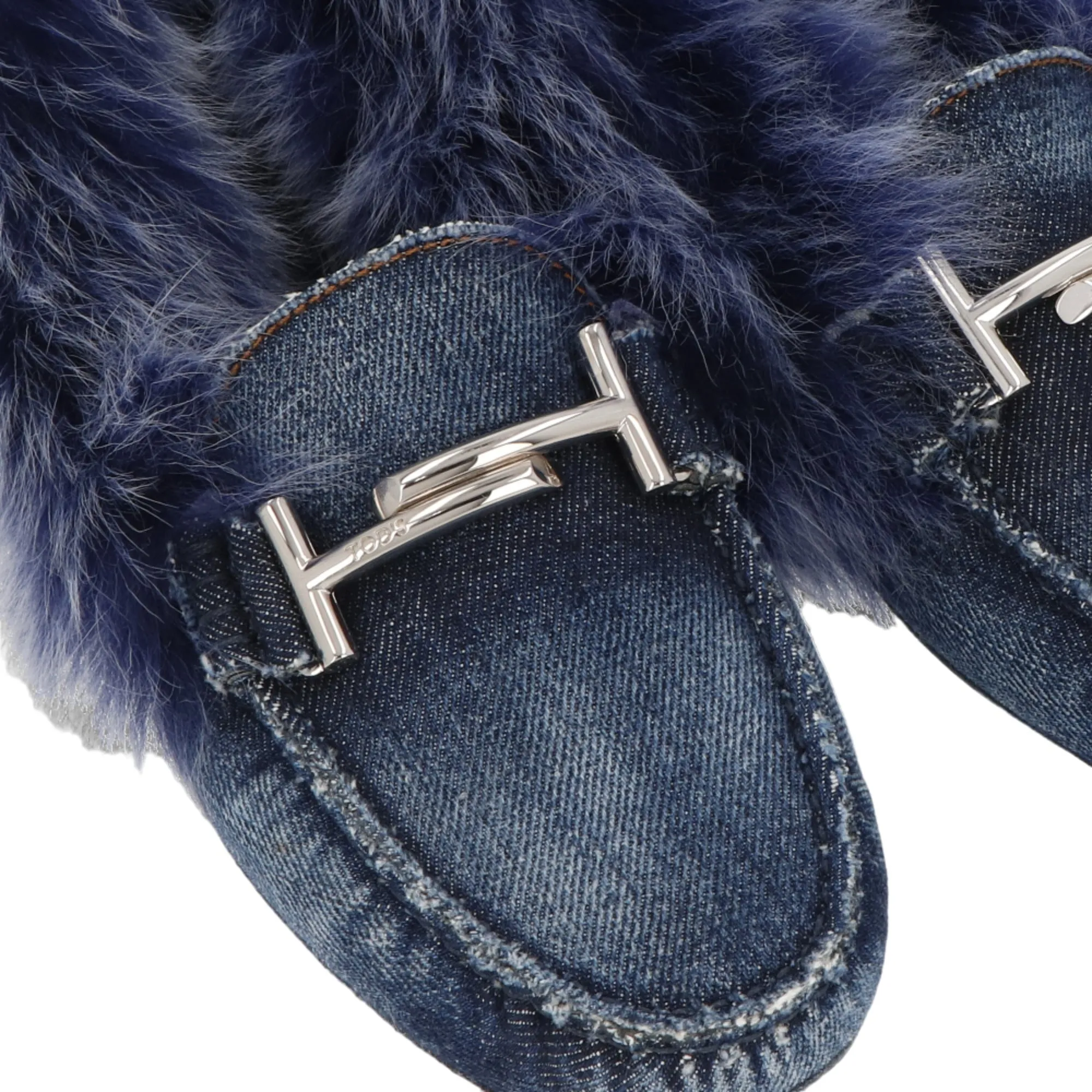 Tod's Gommini Maxi Fur-Lined Denim Loafers