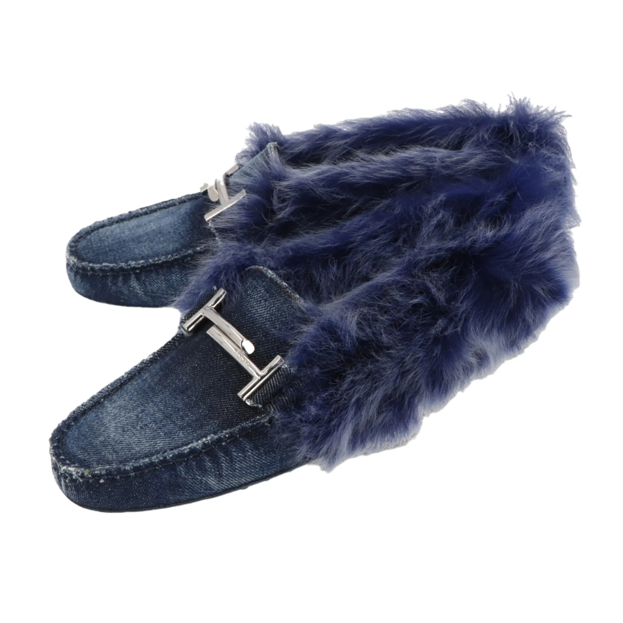 Tod's Gommini Maxi Fur-Lined Denim Loafers