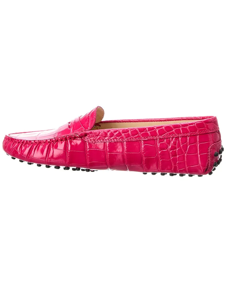 TODs Gommino Croc-Embossed Leather Loafer