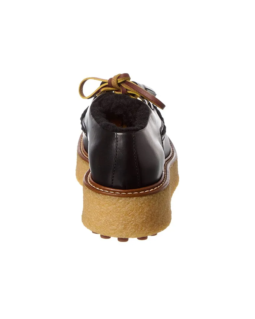TODs Leather & Shearling Platform Loafer