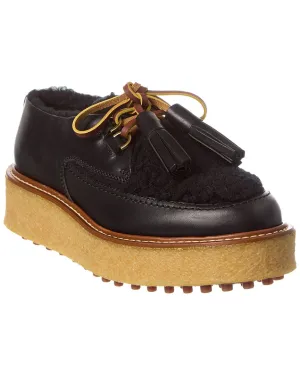 TODs Leather & Shearling Platform Loafer