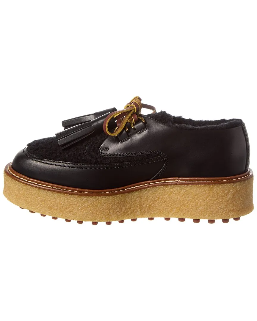 TODs Leather & Shearling Platform Loafer