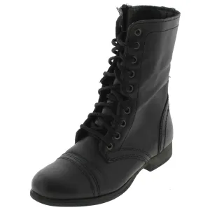 Troopa Womens Leather Lace Up Combat Boots