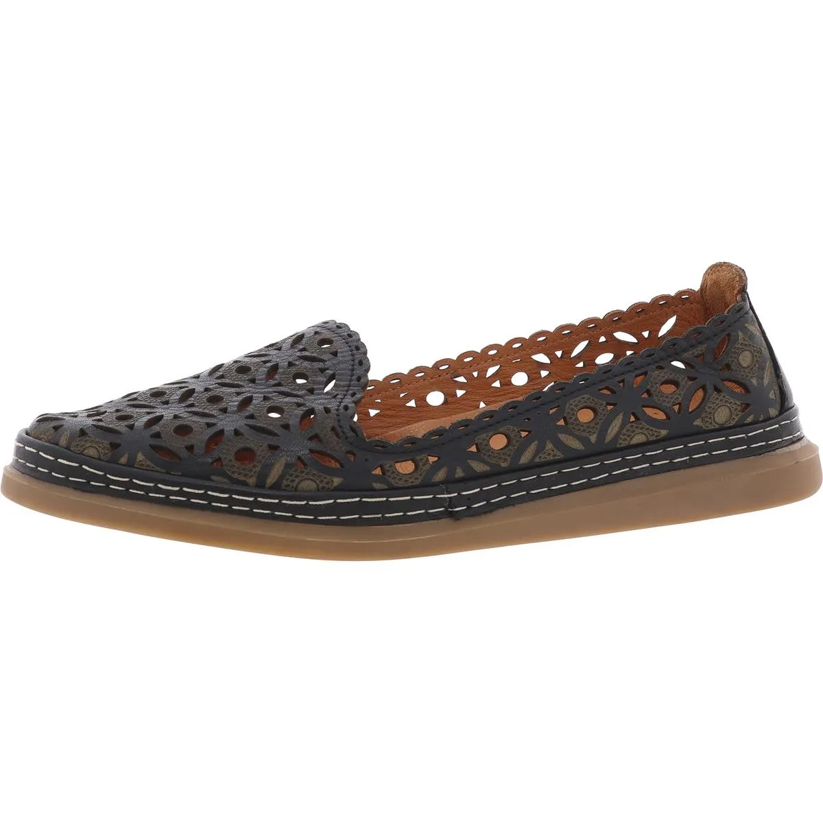 Tumi Womens Laser Cut Leather Flat Shoes