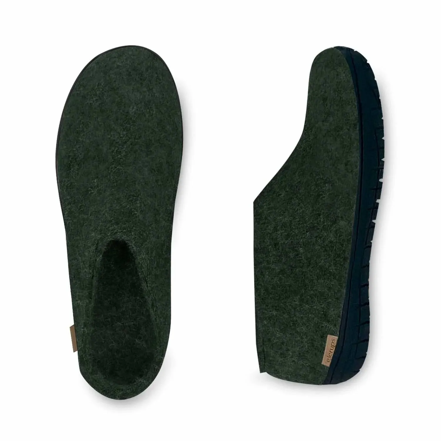 Unisex Felt Slipper With Black Natural Rubber Sole In Forest