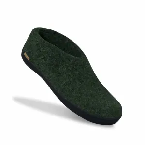 Unisex Felt Slipper With Black Natural Rubber Sole In Forest