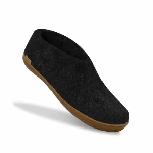 Unisex Felt Slipper With Honey Natural Rubber Sole In Charcoal