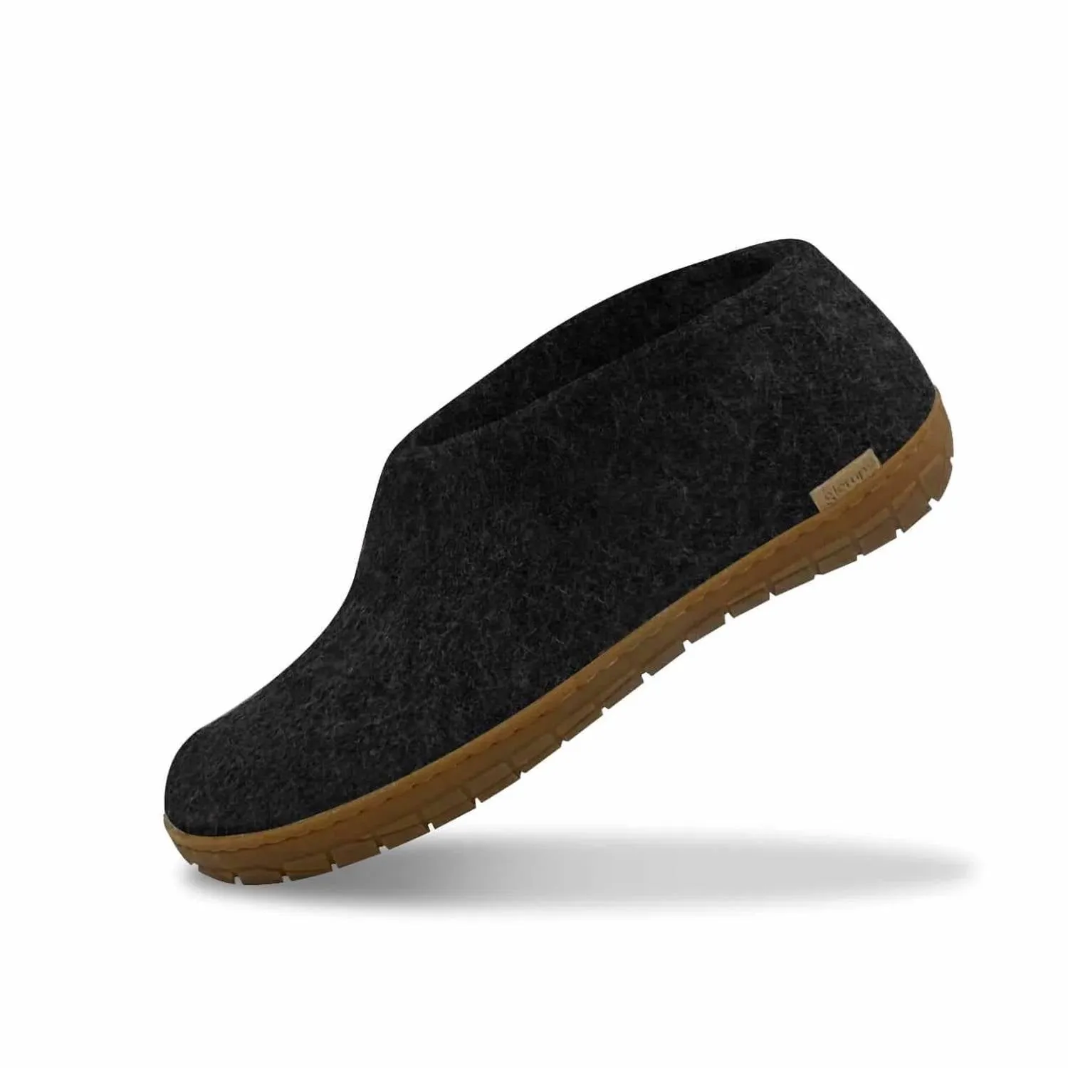 Unisex Felt Slipper With Honey Natural Rubber Sole In Charcoal