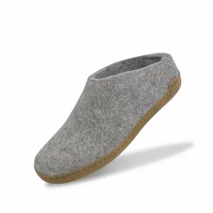 Unisex Slip-On With Leather Sole Slippers In Grey