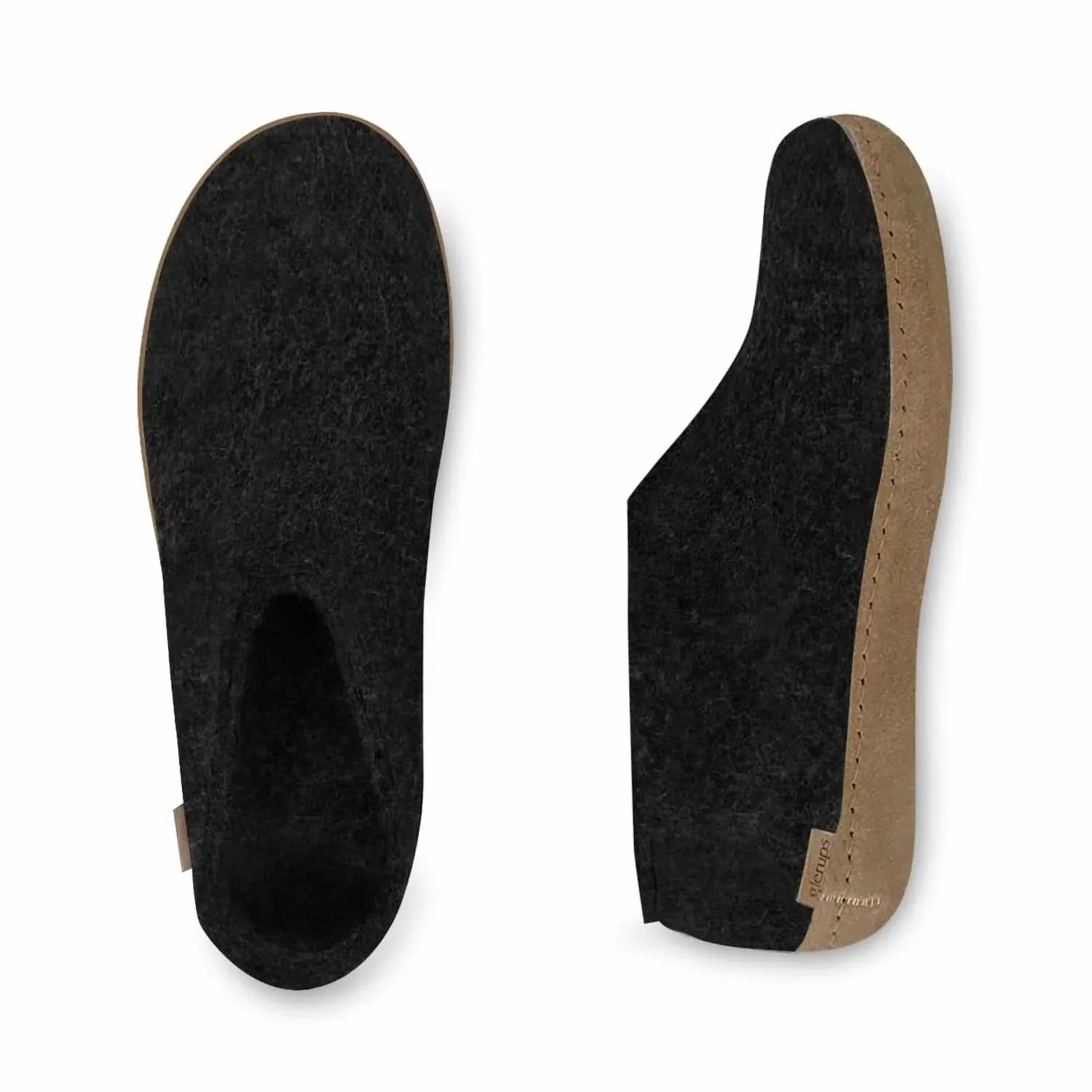 Unisex Slippers With Leather Sole In Charcoal