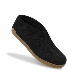 Unisex Slippers With Leather Sole In Charcoal