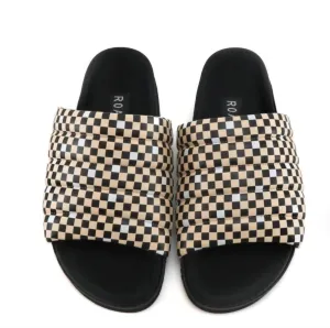 Women's Checker Pillar Slides In Cream