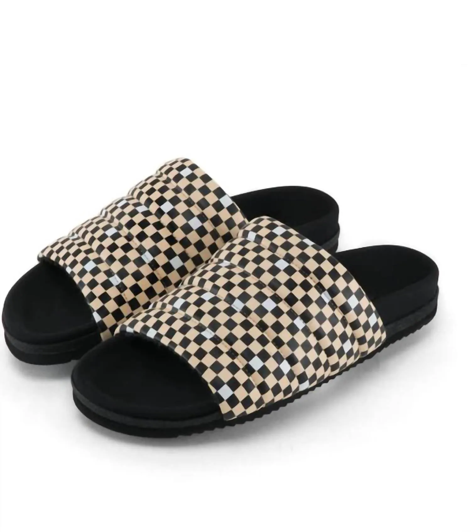 Women's Checker Pillar Slides In Cream