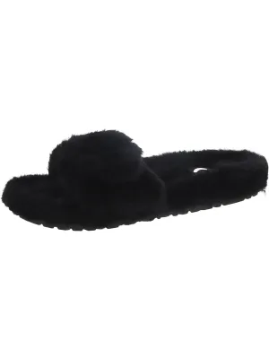 Womens Faux Fur Flat Slide Slippers