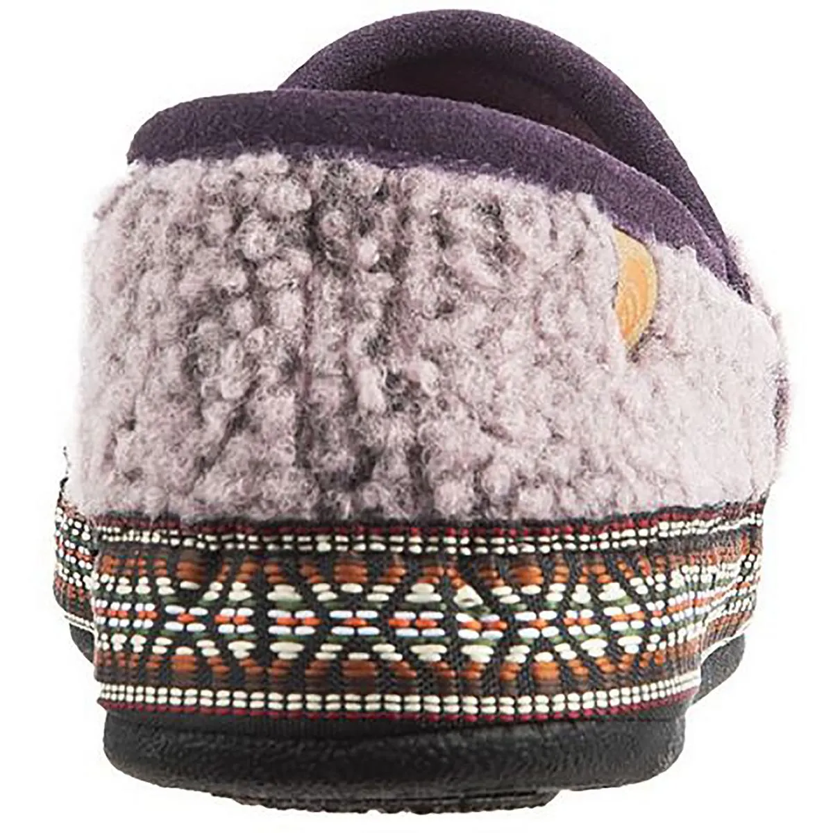 Womens Faux Fur Woven Trim Fleece Slippers