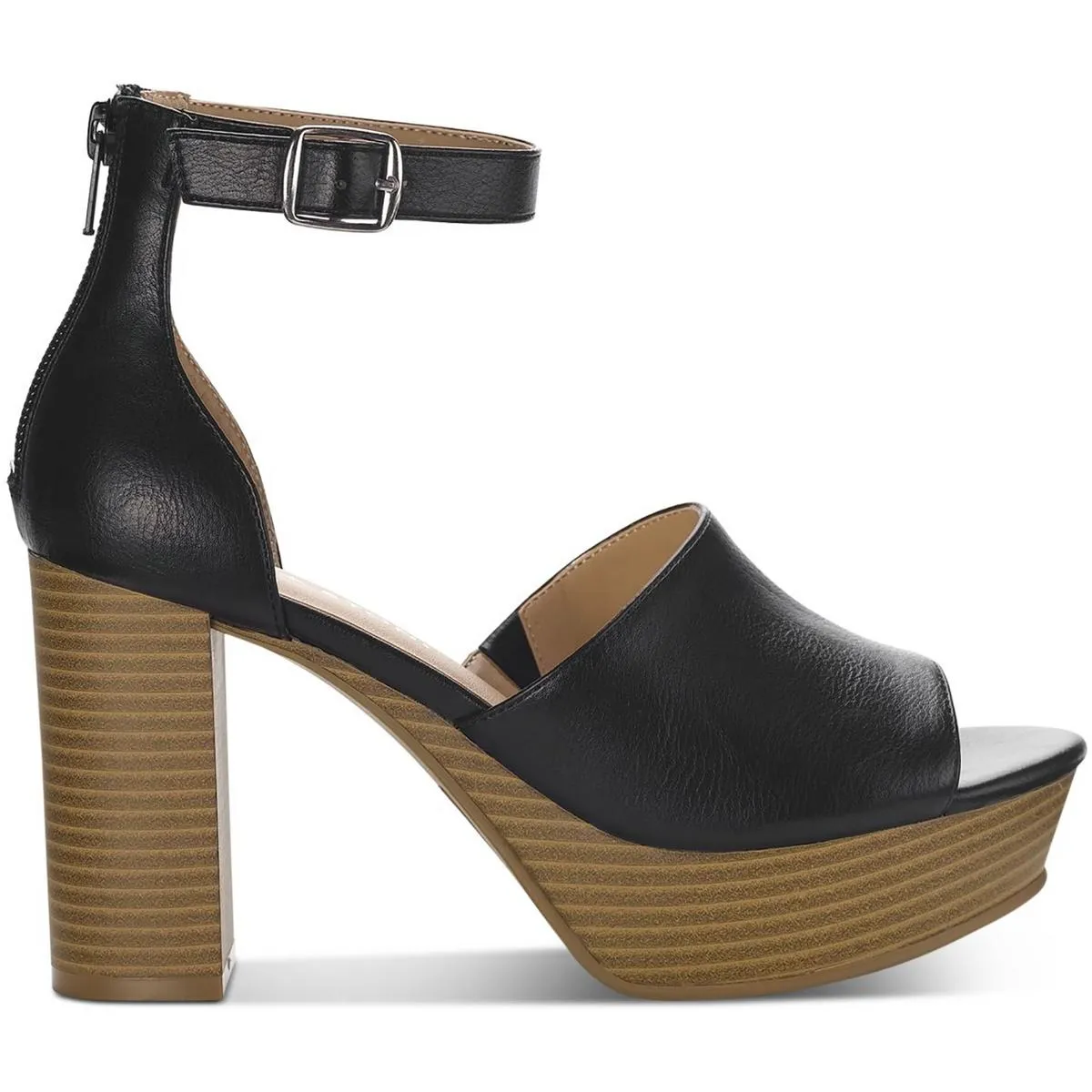 Womens Faux Leather Open Toe Heels