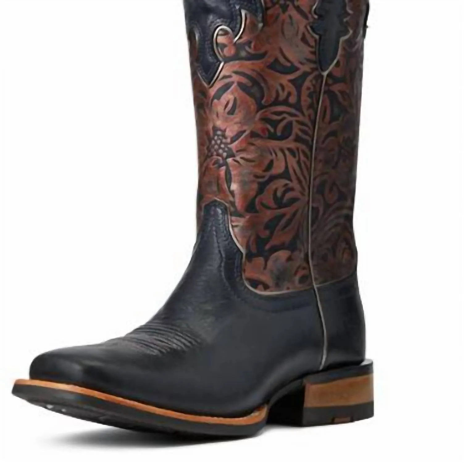 Women's Fiona Square Toe Western Boot In Midnight/black Floral Emboss