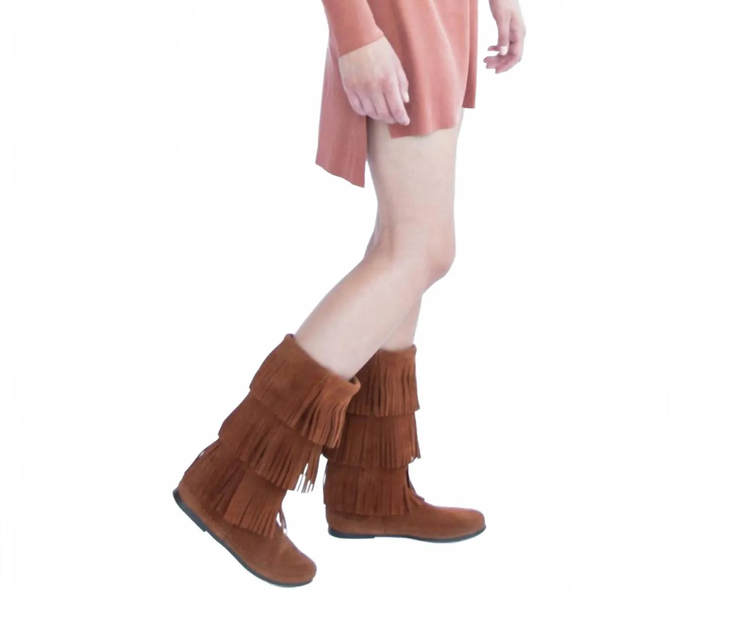 Women's Fringe 3-Layer Moccasin Boot In Brown