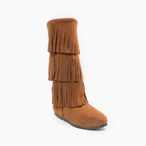 Women's Fringe 3-Layer Moccasin Boot In Brown