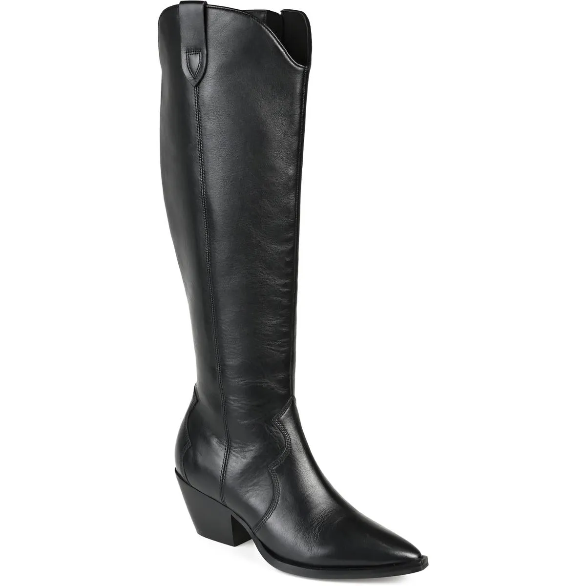 Womens Leather Block Heel Knee-High Boots