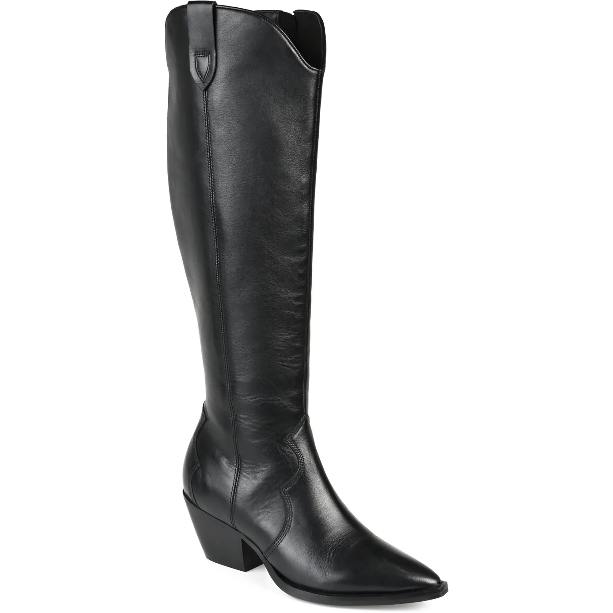 Womens Leather Block Heel Knee-High Boots