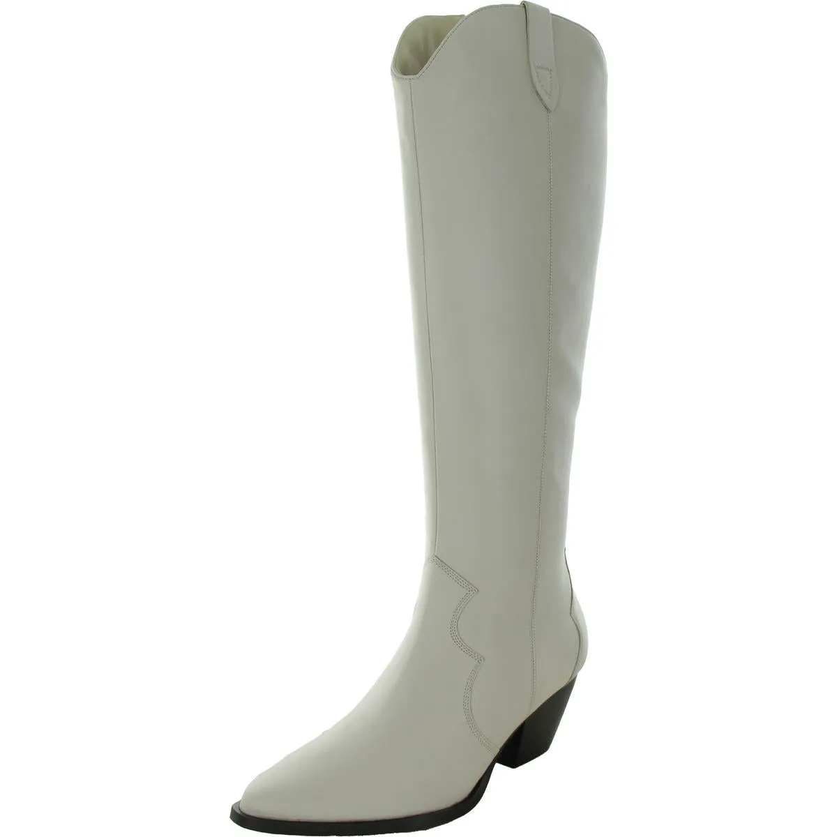 Womens Leather Block Heel Knee-High Boots