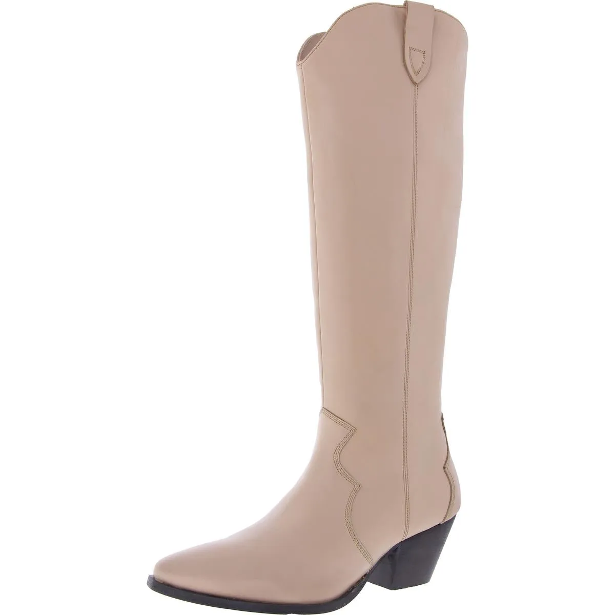 Womens Leather Block Heel Knee-High Boots